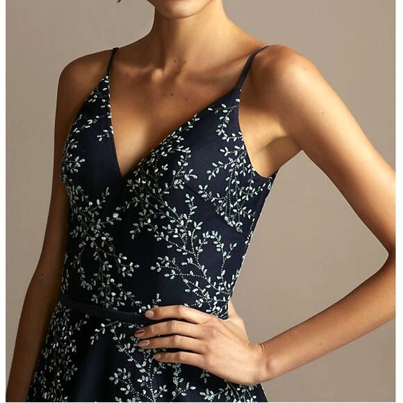 Terani Couture Glamour Deep-V Back Gown w/ Beading | sz 0 | Navy Teal | NEW! - Picture 3 of 10